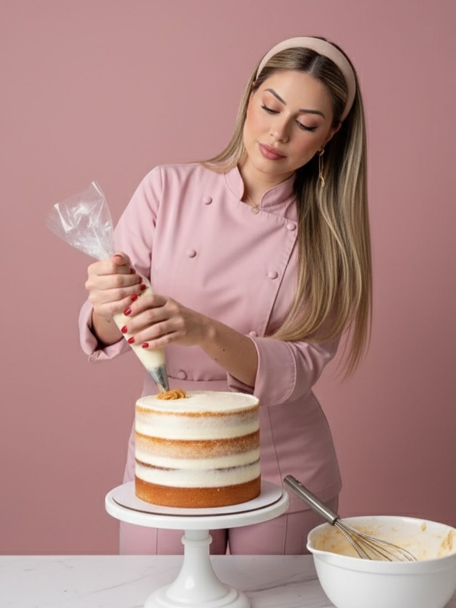 Baker decorating a cake