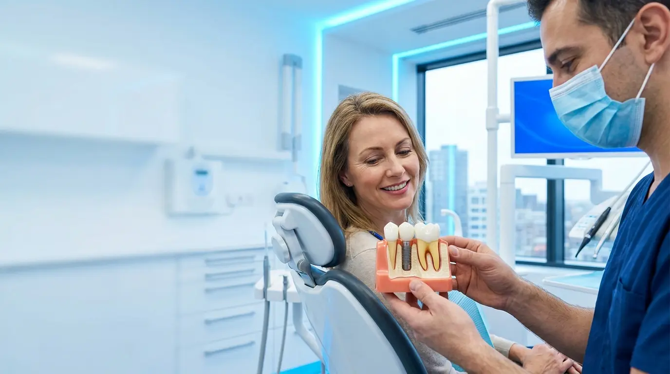 Happy family in premium dental reception area